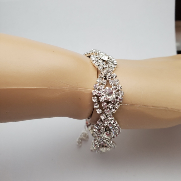 Silver  Rhinestone 7"  Bracelet elegant prom wedding party - Picture 3 of 7